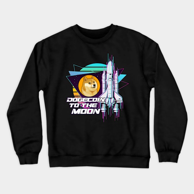 Dogecoin to the Moon Digital Crypto BTC Retro Spaceship Crewneck Sweatshirt by TheBeardComic